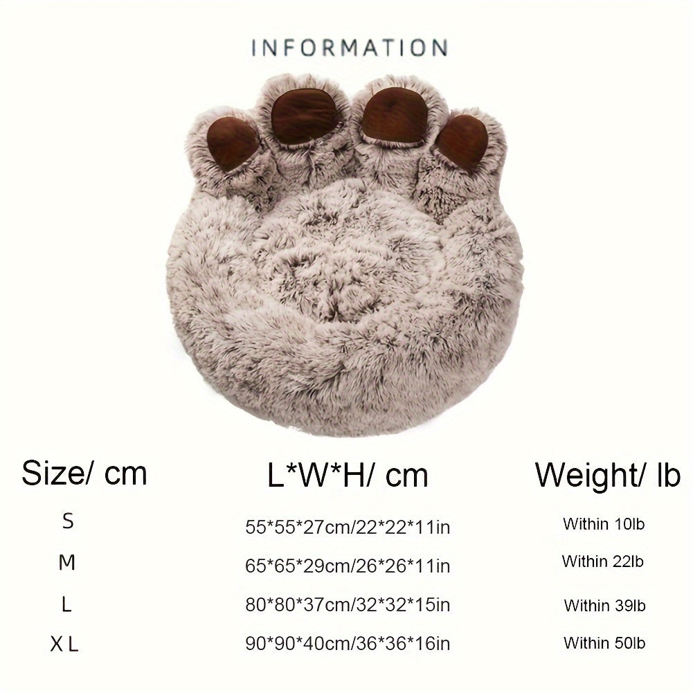 1pc Soft Plush Polyester Bear Paw Shaped Pet Bed, Calming Donut Dog Cat Cuddler Lounger, Warm Comfortable Round Pet Mat, Assembly Not Required for Cats and Small Dogs