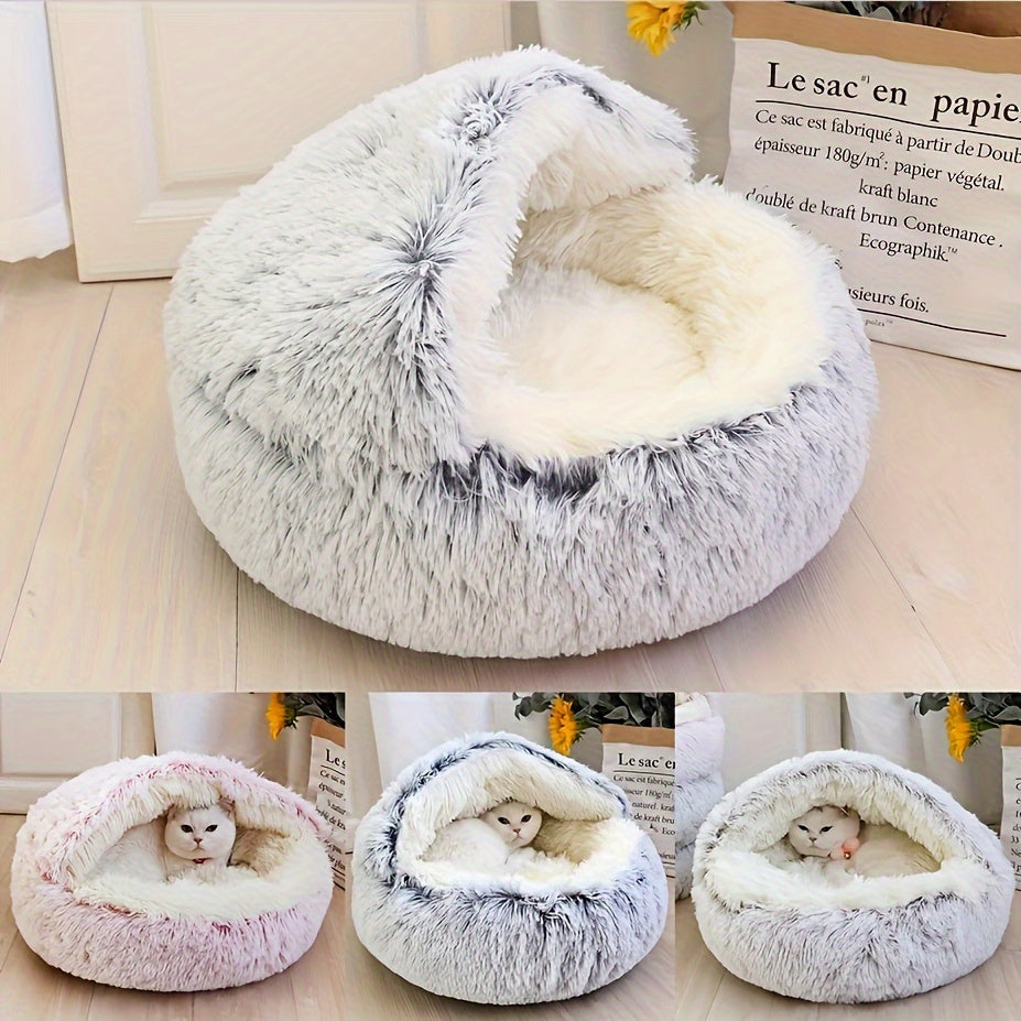 [Cozy Plush Donut Bed] Cozy Plush Donut Pet Bed - Easy Clean, Non-Slip Bottom Comfort Nest for Cats & Small Dogs
