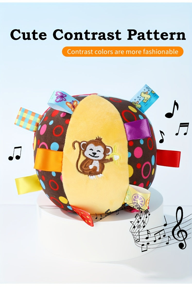 [1pc Durable Squeaky Ball Toy] 1pc Colorful Cartoon-Themed Plush Squeaky Ball Toy for Large Dogs - Durable Chew & Teeth Cleaning Interactive Pet Toy with Ribbon Tail, No Batteries Required, Dog Toys