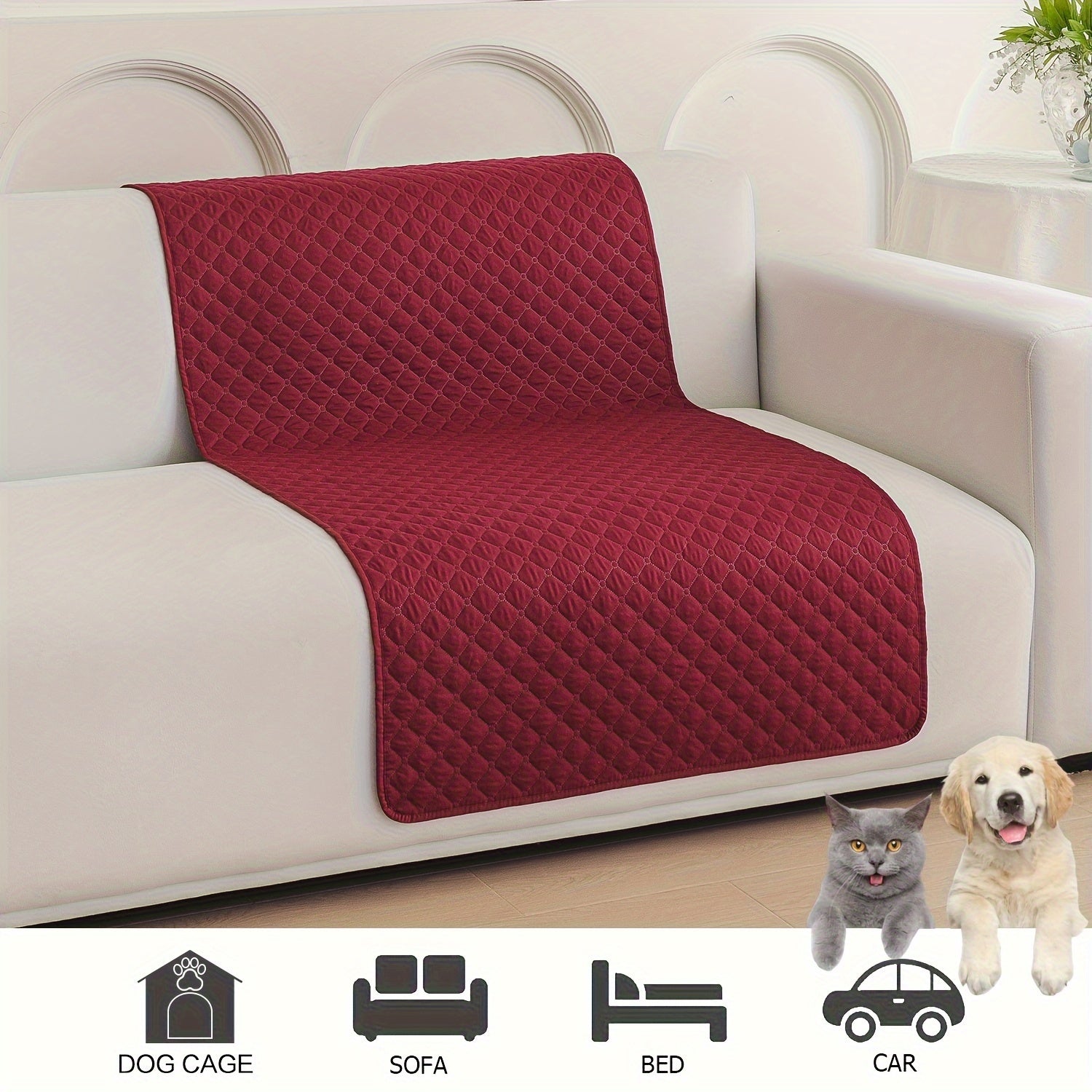 Waterproof Pet Bed Mat for Medium & Large Dogs - Non-Slip, Odor-Resistant Sofa Protector with Plaid Polyester Fill, Machine Washable, Pet Furniture Protection, Urine-proof, Car Mat