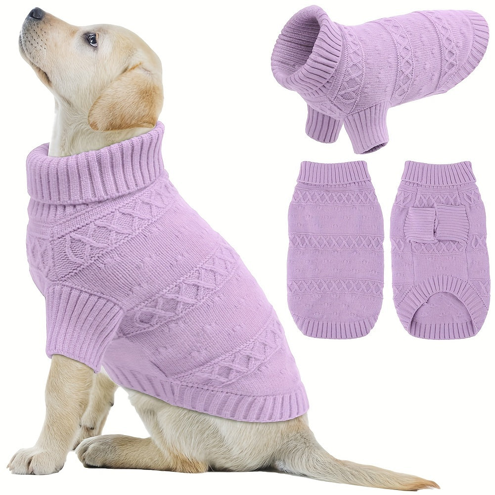 Cozy Light Blue Turtleneck Sweater for Small to Large Dogs - Soft, Warm Knit Pet Apparel with Diamond Pattern - Ideal for All Seasons, Including Winter, Dog Sweater
