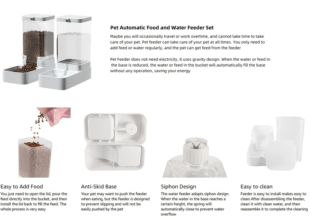 [ Hot selling ] 2pcs Gravity Pet Feeding and Drinking Set, Automatic Dog Food Feeding and Drinking Set - Pet Feeding Set - Suitable for Dogs, Cats, and Pet Animals