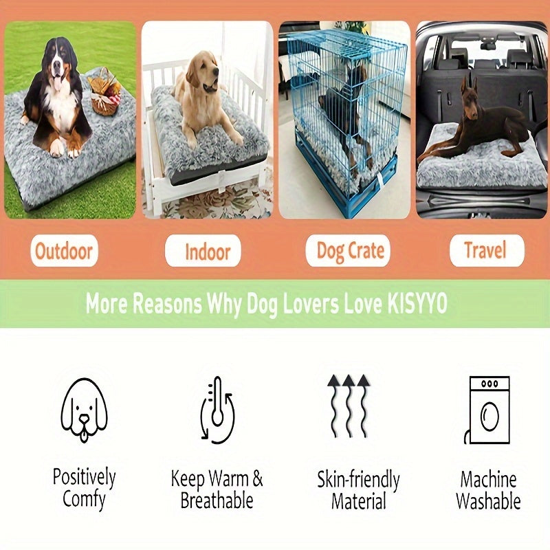 Orthopedic Dog Bed for Medium & Large Dogs - Plush Blue Faux Fur Pet Bed with High-Density Polyester Fill, Winter Warmth & Pressure Relief, Durable Easy-Clean Indoor Dog Bed for German Shepherds, Labradors, Rottweilers, Cozy