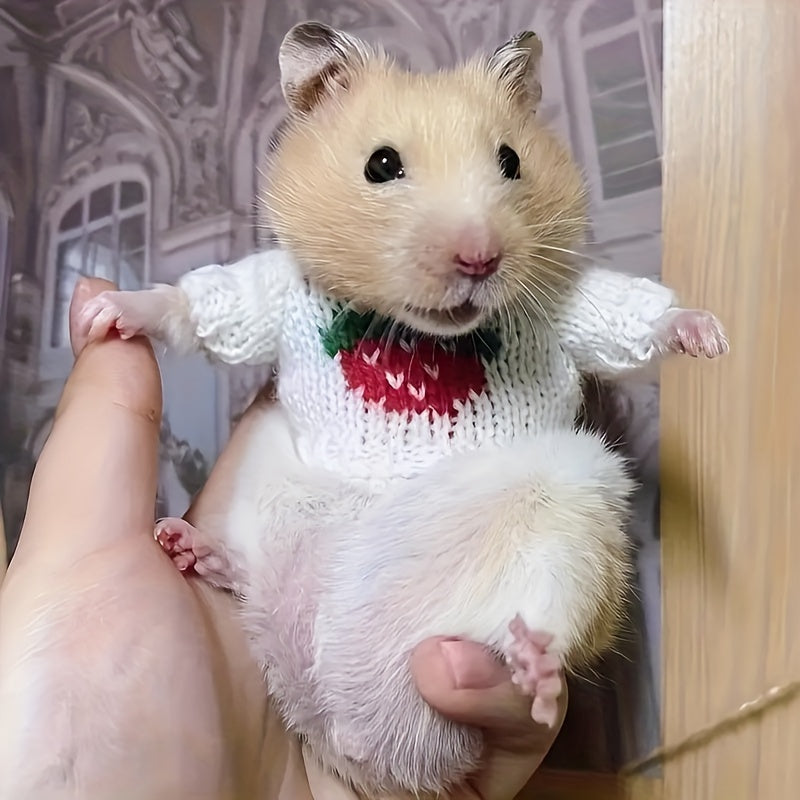 [Holiday Cheer] Handmade Hamster Sweater - Cozy Thick Knit Pet Apparel with Strawberry Accent, Ideal Christmas Gift for Small Animals, Polyester Fiber, Hamster Accessories