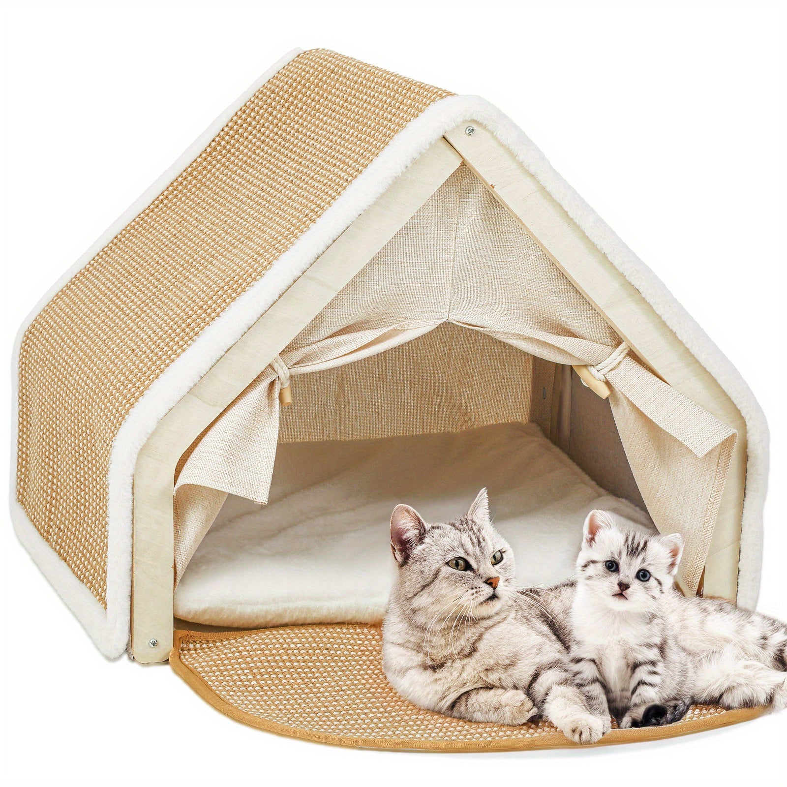 19.68 inches Shell shape sisal cat house Semi-enclosed sleeping bag cat house Natural cat scratching board Anti-chip design Universal pet furniture for indoor and outdoor use