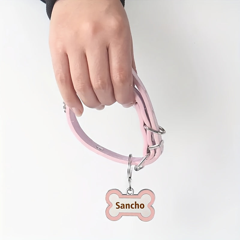 [Anti-Loss Footprint Metal Decorative] Personalized Cortical Dog Collar with Bone-shaped Dog Tag, Double-sided Carved Pet Name and Phone Cat ID Tag, Anti-Loss Footprint Metal Decorative Pet Collar, Dog and Cat Fashion Accesso
