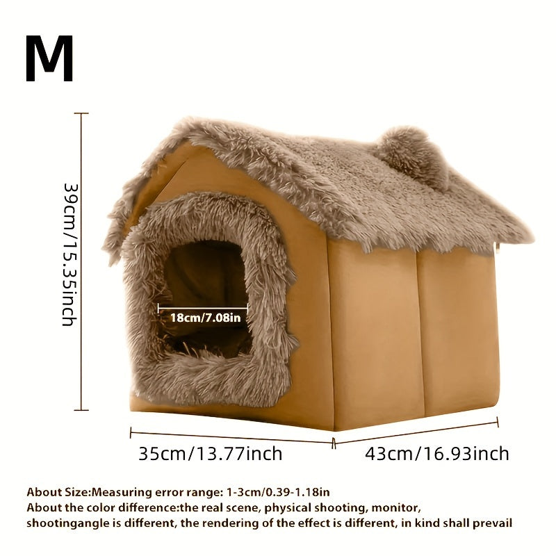 [For Cats & Dogs Plush Bed] Comfortable Plush Pet Bed For Cats And Dogs, Removable Non-slip Bottom Cat House, Four-season Use, Semi-enclosed Pet Sleeping Bed