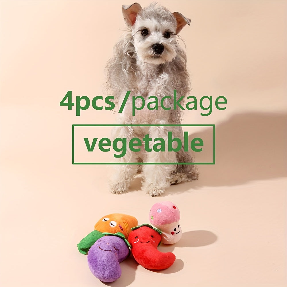 4pcs Fruit & Veggie Plush Squeaky Dog Toys - Strawberry, Lollipop, Star, Donut Designs - Soft Fabric Chew & Teething Toys for Small Breeds - Interactive Playtime Companions for Cats & Dogs, Pet Toys