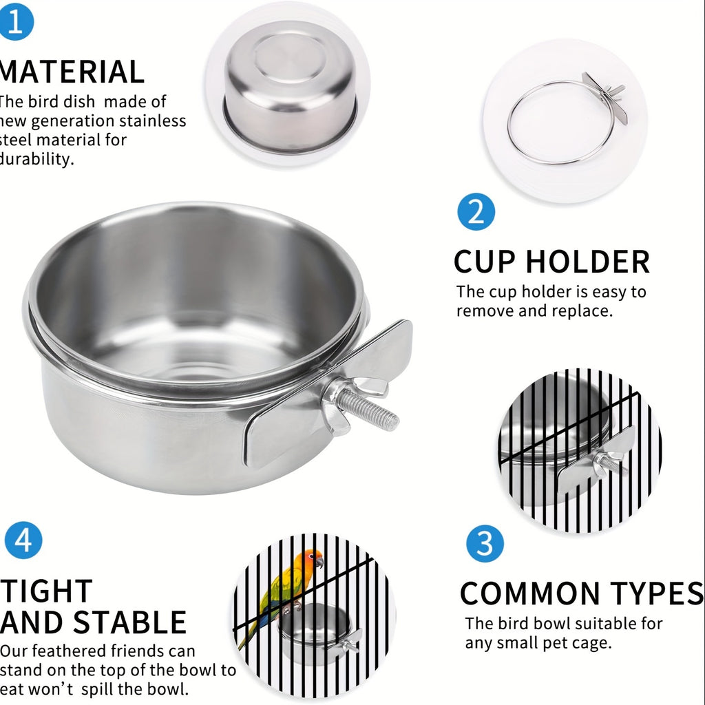 2pcs Bird Bowls, Bird Parrot Feeder Water Cage Bowl With Two Clips Bracket, Pet Feeder Water Bowl, Bird Cage Feeder, Sturdy Bird Food Bowl