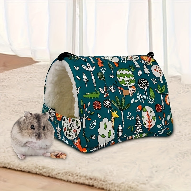 1pc Cartoon Printed Warm Fleece Bird Nest, Warm Triangular Sleeping Bird Hammock, Hanging Bedding Toy Bird Hideout