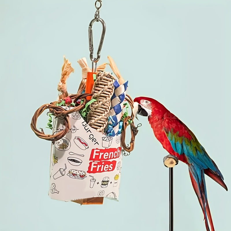 1pc Bamboo Bird Climbing Chew Toy with Random Color, Shredded Paper, Foraging Fun, Hanging and Hooks for Decor Accessories
