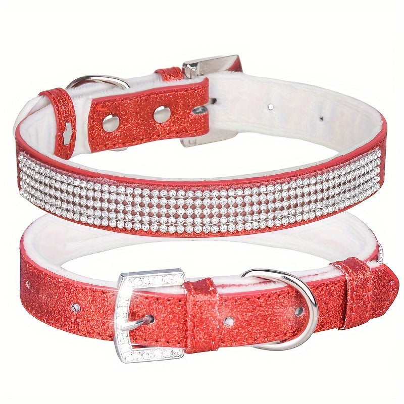 [1 Adjustable Rhinestone Dog Collar] 1pc Pet Collar, Bling Rhinestone Dog Collar, Adjustable Soft Lining Puppy Necklace For Small And Medium Dogs