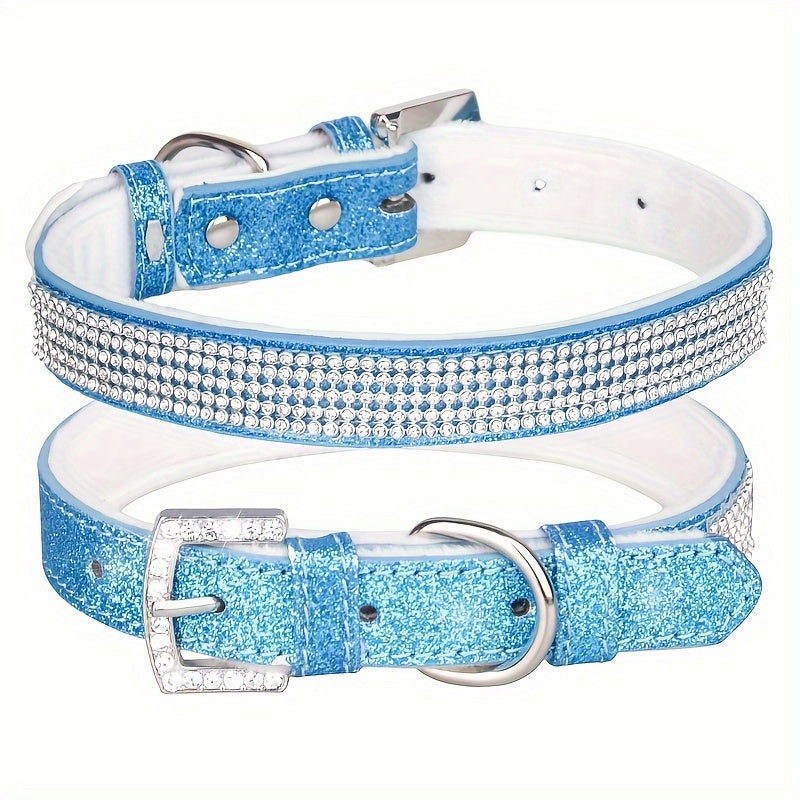 [1 Adjustable Rhinestone Dog Collar] 1pc Pet Collar, Bling Rhinestone Dog Collar, Adjustable Soft Lining Puppy Necklace For Small And Medium Dogs