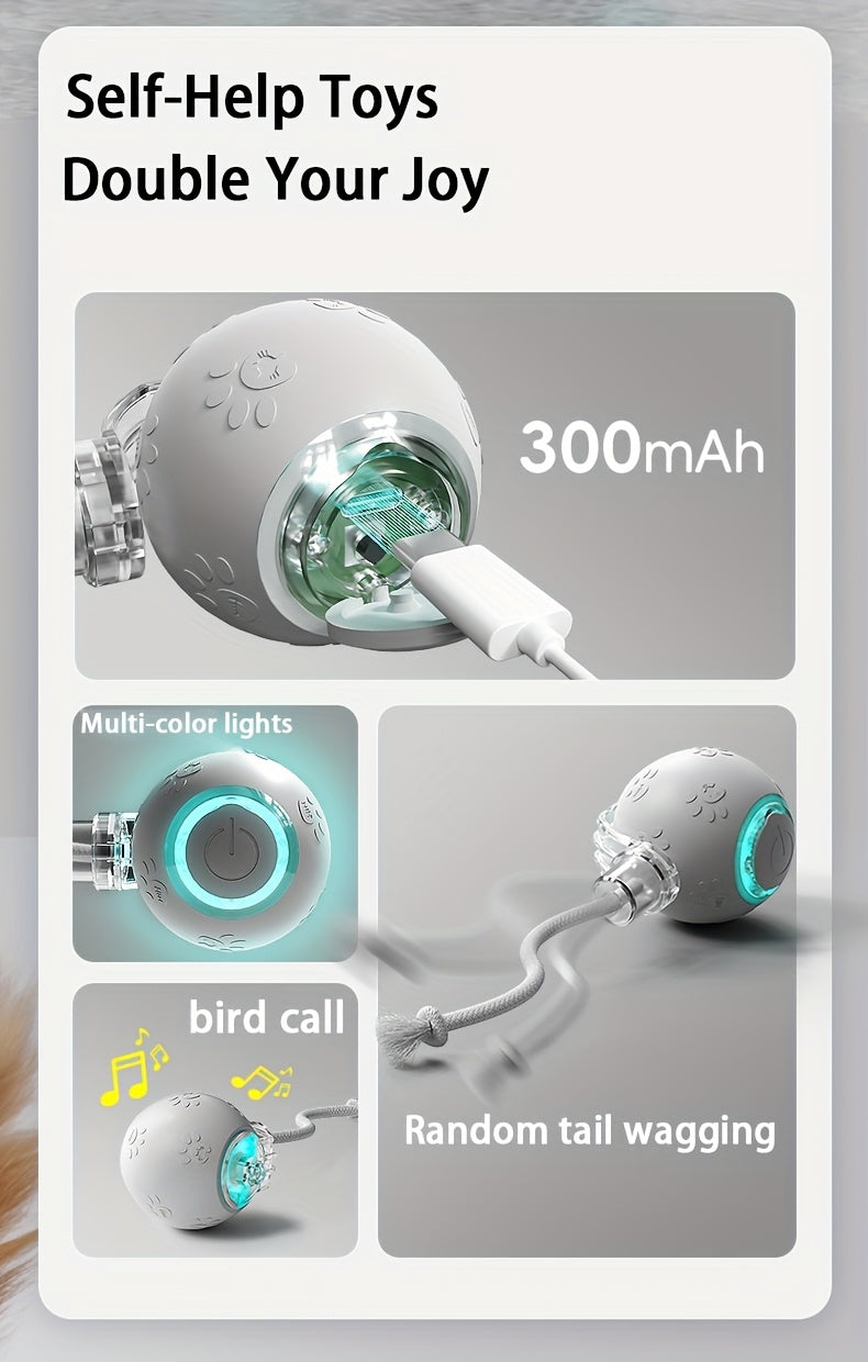Cat Toys For Indoor Cats, Interactive Cat Toy, USB Rechargeable, Fast Rolling Dog Ball Toy On Rug, Bird Chirping & Motion Activated Cat Ball, Anti-Depression Pet Toy Fun Gift With Light