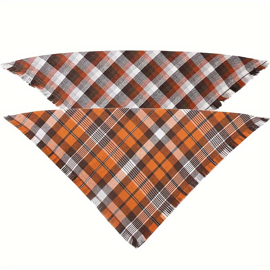 Stylish Plaid Dog Bandana Scarf with Tassel Edge - Fashionable, Trendy, and Adjustable Design for Small to Medium Dogs - Perfect Pet Apparel Accessory for Halloween, Thanksgiving, and Everyday Wear
