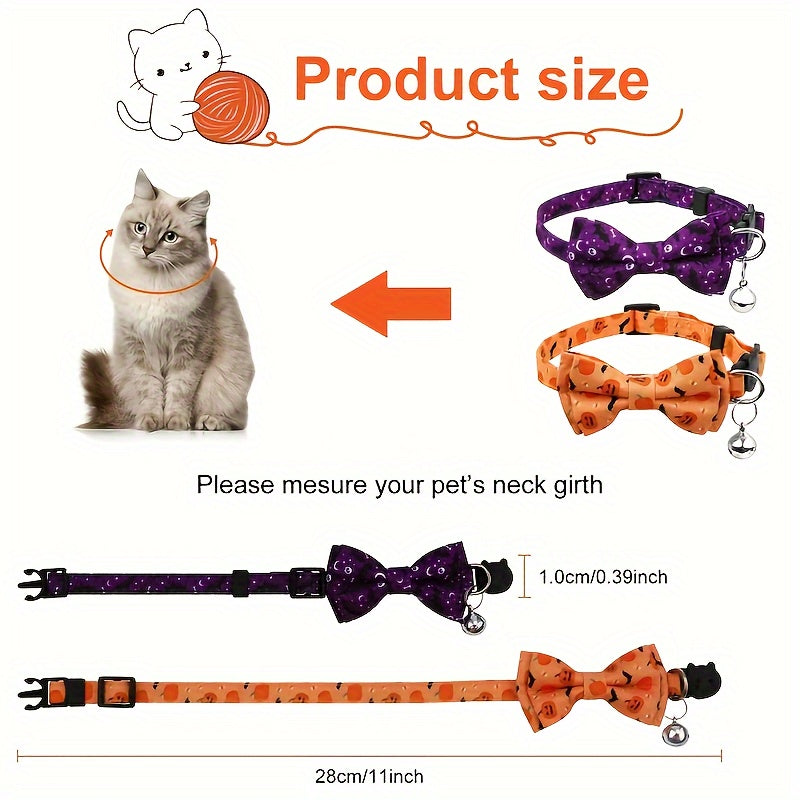 Halloween Cat Collar With Bell, Cat Necklace Breakaway Cat Collar Adjustable Pet Collar With Safety Buckle