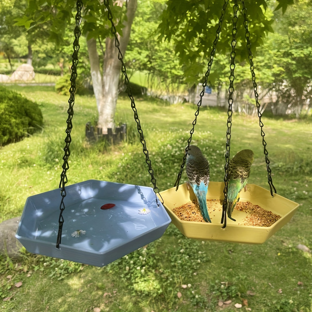 1pc Hanging Bird Feeder & Water Dispenser - Polygonal Parrot Food Dish with Bathing Feature for Garden Decor, Attracts Wild Birds - For Bird Lovers & Garden Enthusiasts - Suitable for Outdoor Use - Perfect Gift for Nature Lov