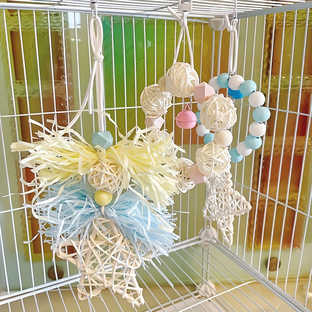 1pc Bird Chewing Rattan Toy, Small Parrot Hanging Swing Molar Toy For Bird Cage Hanging Toy, Pet Birds Swing Pecking Bite Toy