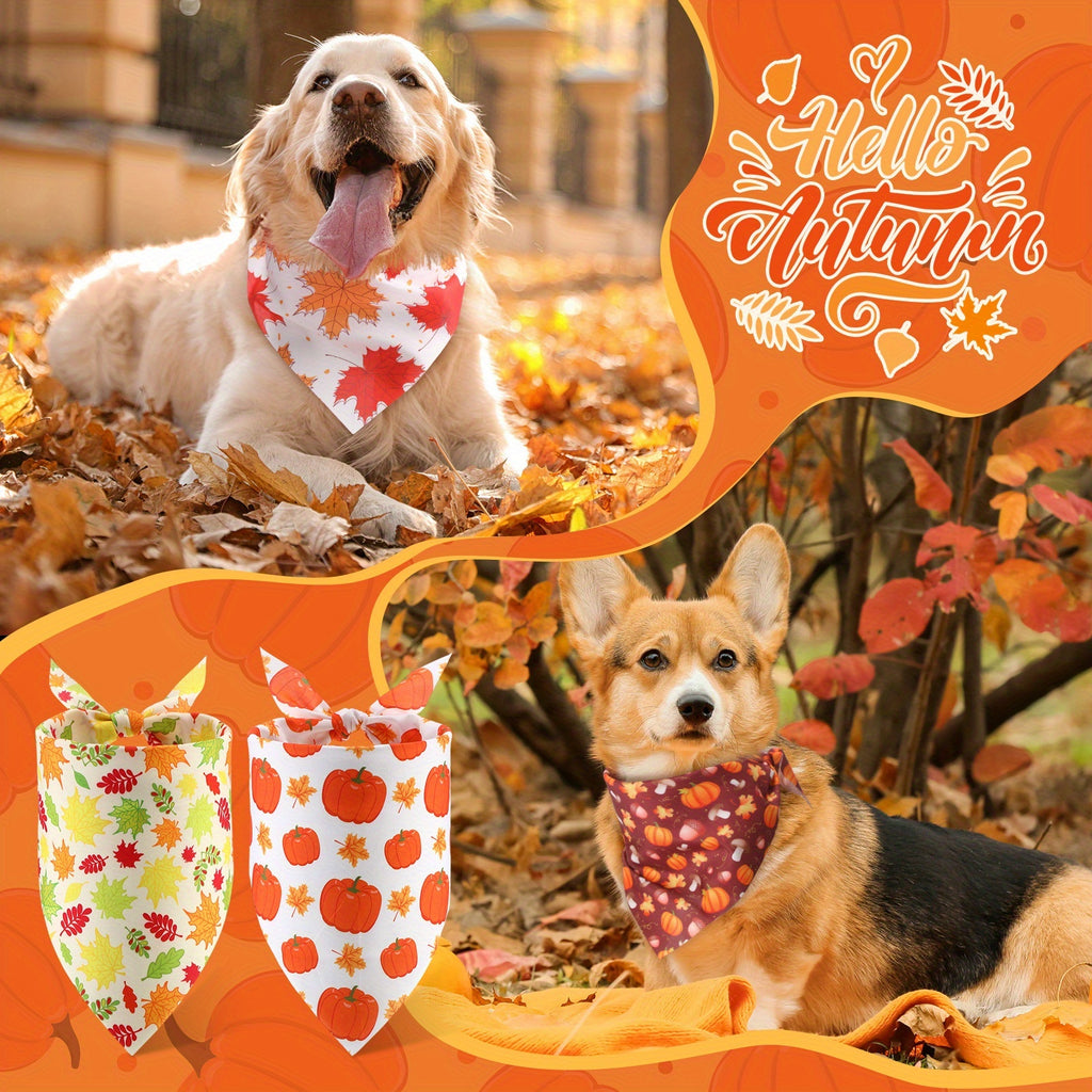 100pcs Dog Bandanas Bulk - Triangle Scarf & Kerchief Bibs for Medium & Small Dogs, Polyester, Assorted Autumn Patterns (Pumpkins, Leaves, Floral) - Perfect for Halloween, Thanksgiving, Christmas Costumes & Pet Accessories, Do