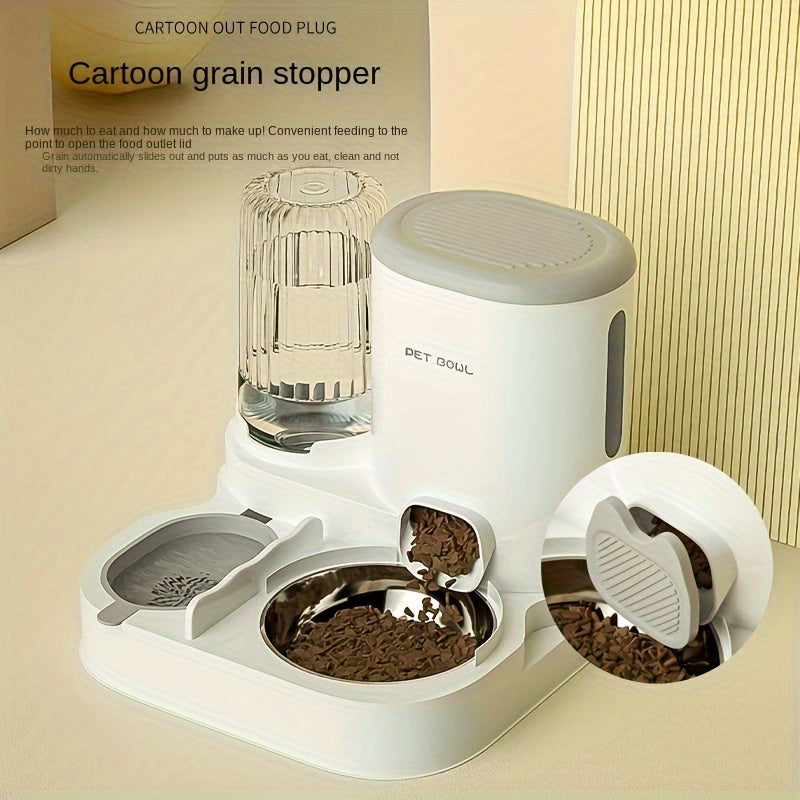 Automatic Cat Feeder & Water Dispenser Set - Non-Electric, Easy-Clean Plastic Pet Feeding Station for Cats