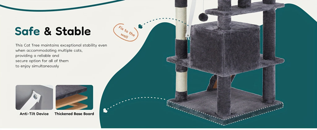 Cat Tree Tower for Indoor Cats, 54in Tall Multi-Level Pet Furniture, Kitty Play House with Sisal Scratching Post, Large Condo, Climbing Ladder, Plush Toy for Kitten