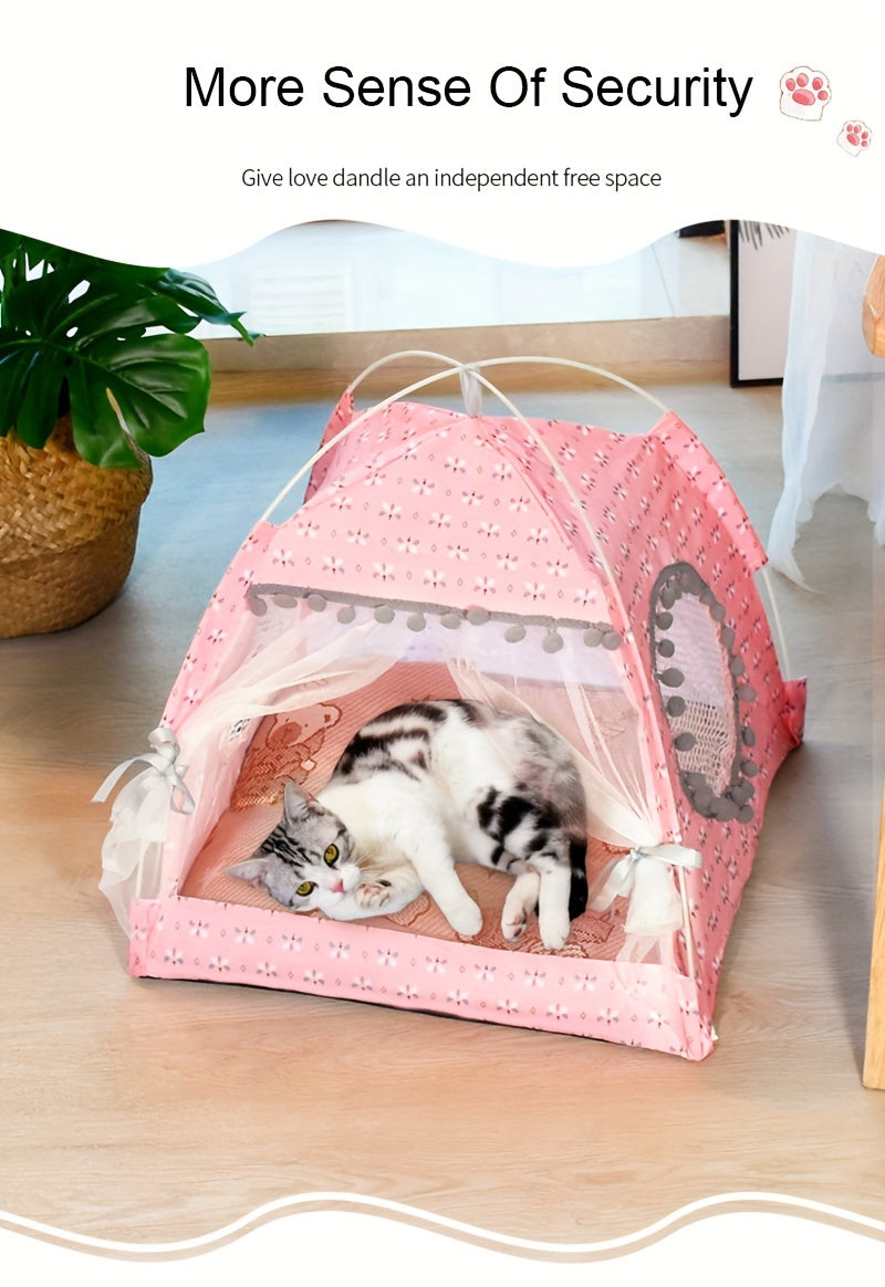 1pc Semi-enclosed Pet Floral Tent, Cute Cooling Pet Bed, Comfortable All Seasons Universal Cat Nest