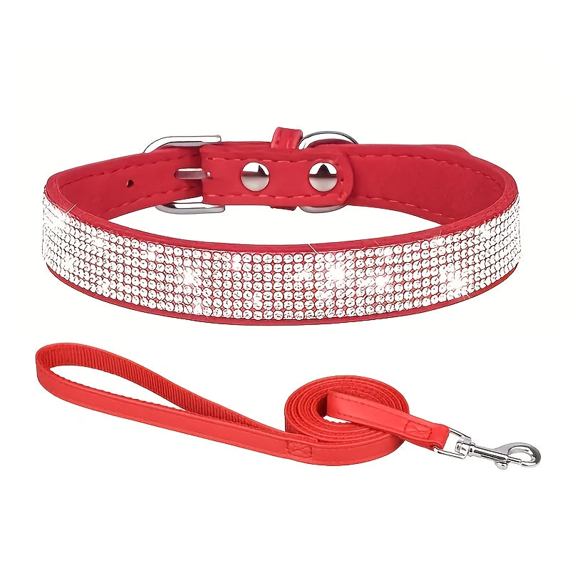 Sparkling Rhinestone Dog Collar with Leash