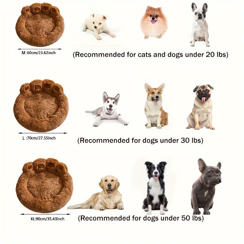 Warm Soft Long Plush Bear Paw-Shaped 1Pc Pet Bed - Calming Cat And Dog Bed For Small, Medium, And Large Dogs - Anti-Slip Bottom Cat Mat, Animal Sleep Sofa
