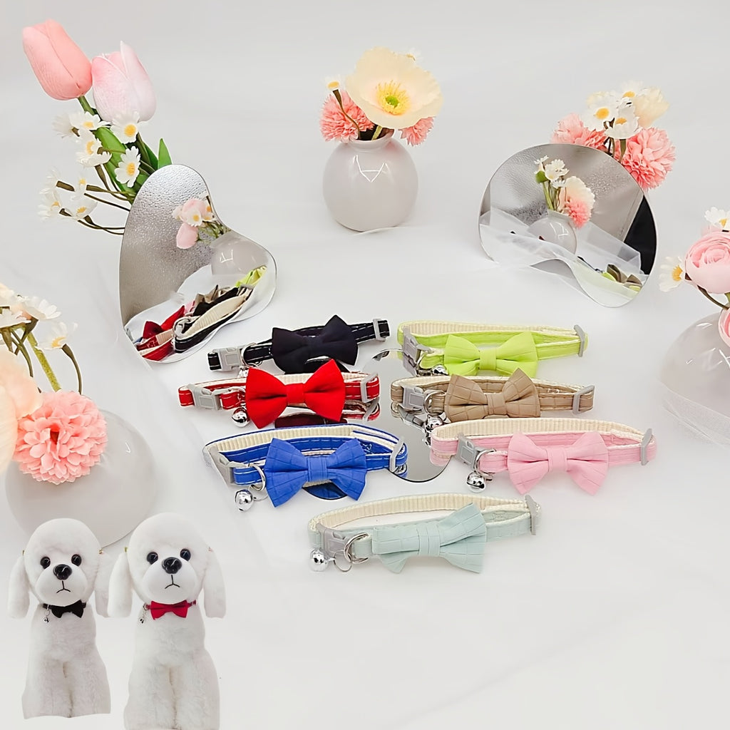 Polyester Pet Collar, Adjustable Bowknot Collar with Bell for Rabbits