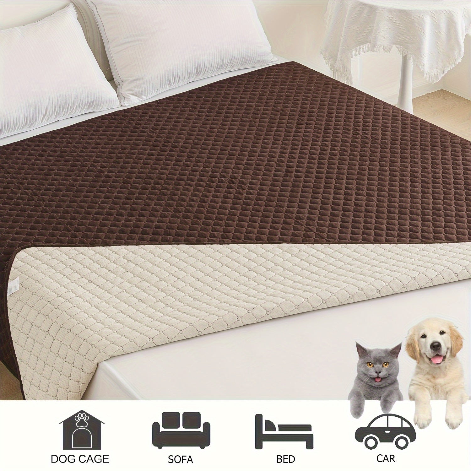 Waterproof Pet Bed Mat for Medium & Large Dogs - Non-Slip, Odor-Resistant Sofa Protector with Plaid Polyester Fill, Machine Washable, Pet Furniture Protection, Urine-proof, Car Mat