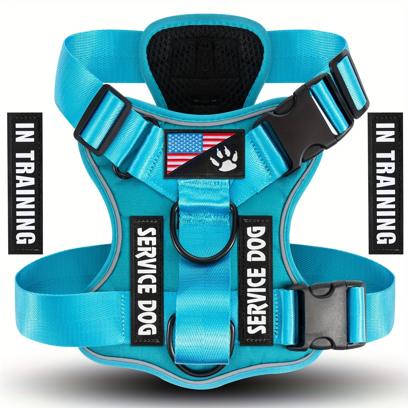 Reflective Dog Service Dog Harness with 5 Patches, Adjustable Soft Oxford Pet Harness, Mesh Inner Layer, Easy to Control, Suitable for Small and Medium Dogs