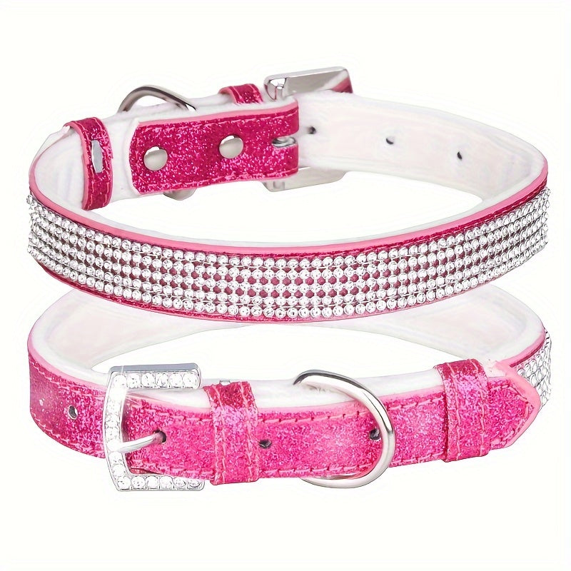 [1 Adjustable Rhinestone Dog Collar] 1pc Pet Collar, Bling Rhinestone Dog Collar, Adjustable Soft Lining Puppy Necklace For Small And Medium Dogs