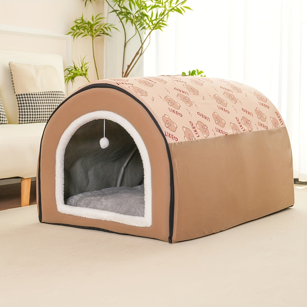 2in 1 All-Season Cozy Pet Bed - Indoor/Outdoor Dog & Cat House, Warm Cave Nest for Small to Large Breeds