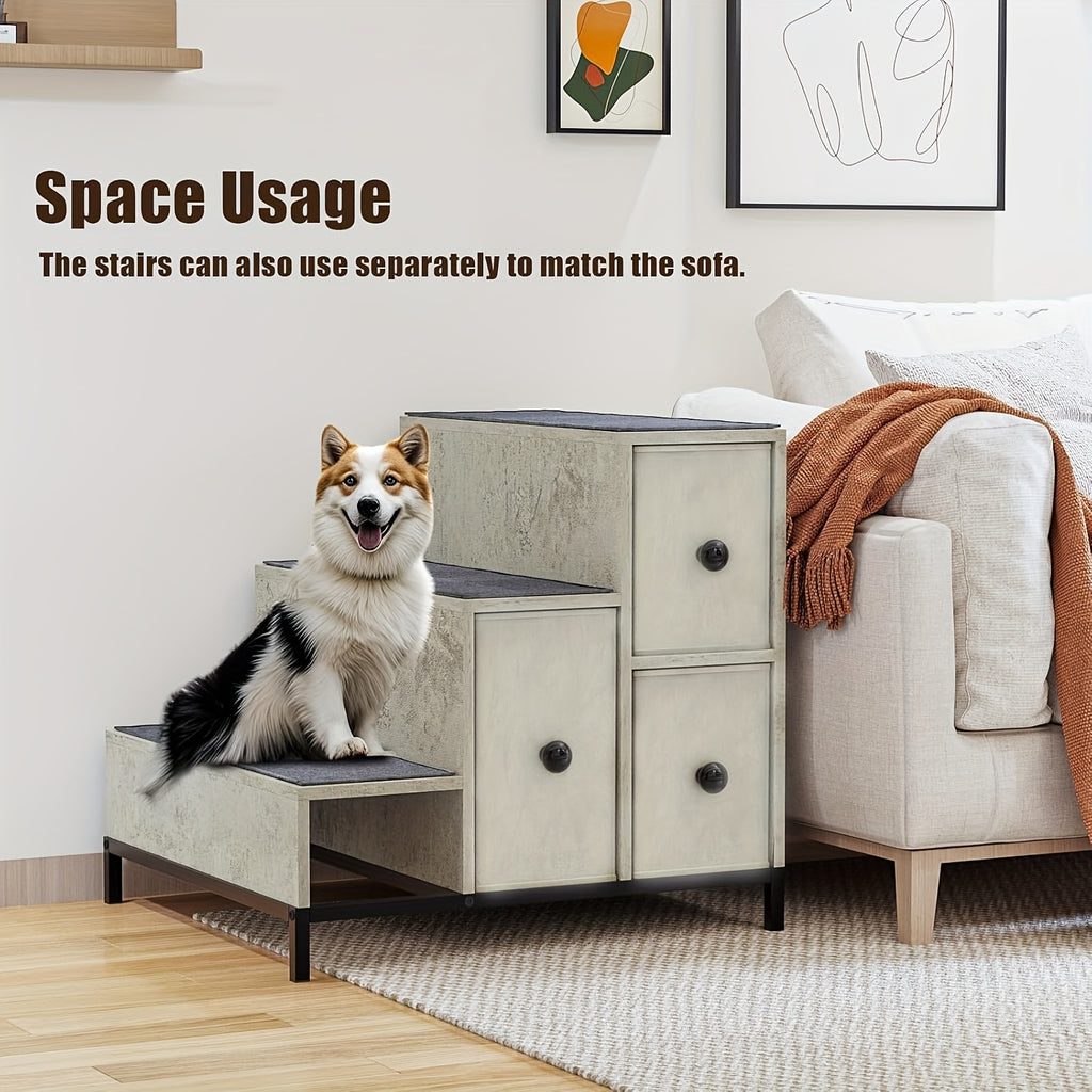 Multi-Level Pet Bunk Bed with Stairs & Storage Drawers - Elevated Dog Bed or Window perch, Sturdy Construction, Space-Saving Design for Small/Medium Dogs - Modern Home Decor Pet Furniture, Engineered Wood Frame, Apartment Pet