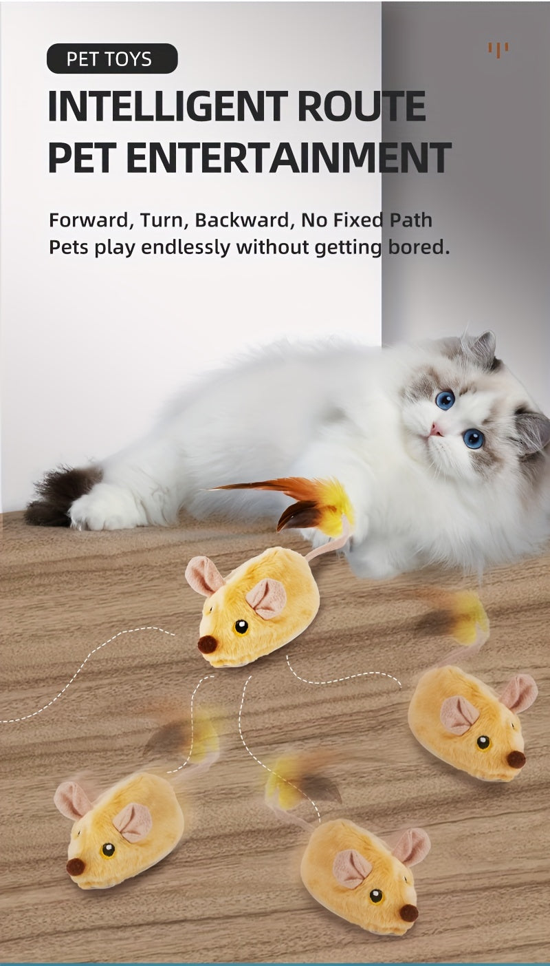 Rechargeable Remote Control Cat Toy - Interactive Electric Mouse with Feather Tail, Automatic Movement, and USB Charging - Fun and Engaging Pet Toy for All Varieties of Cats
