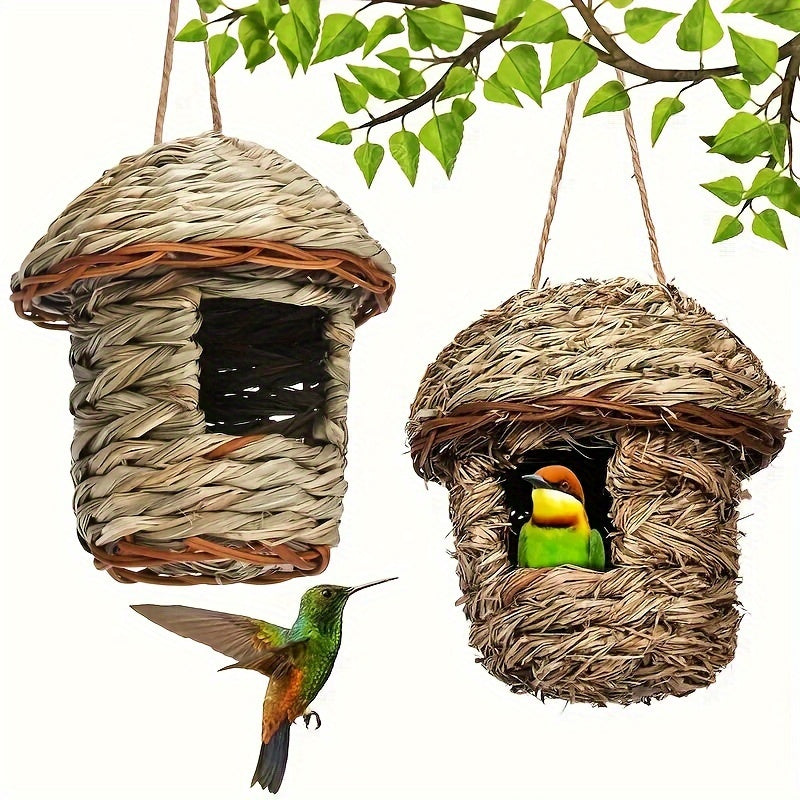 1pc Rustic Charm Natural Grass Woven Bird Nest - Hanging Garden Decor & Cozy Pet Straw Bird House