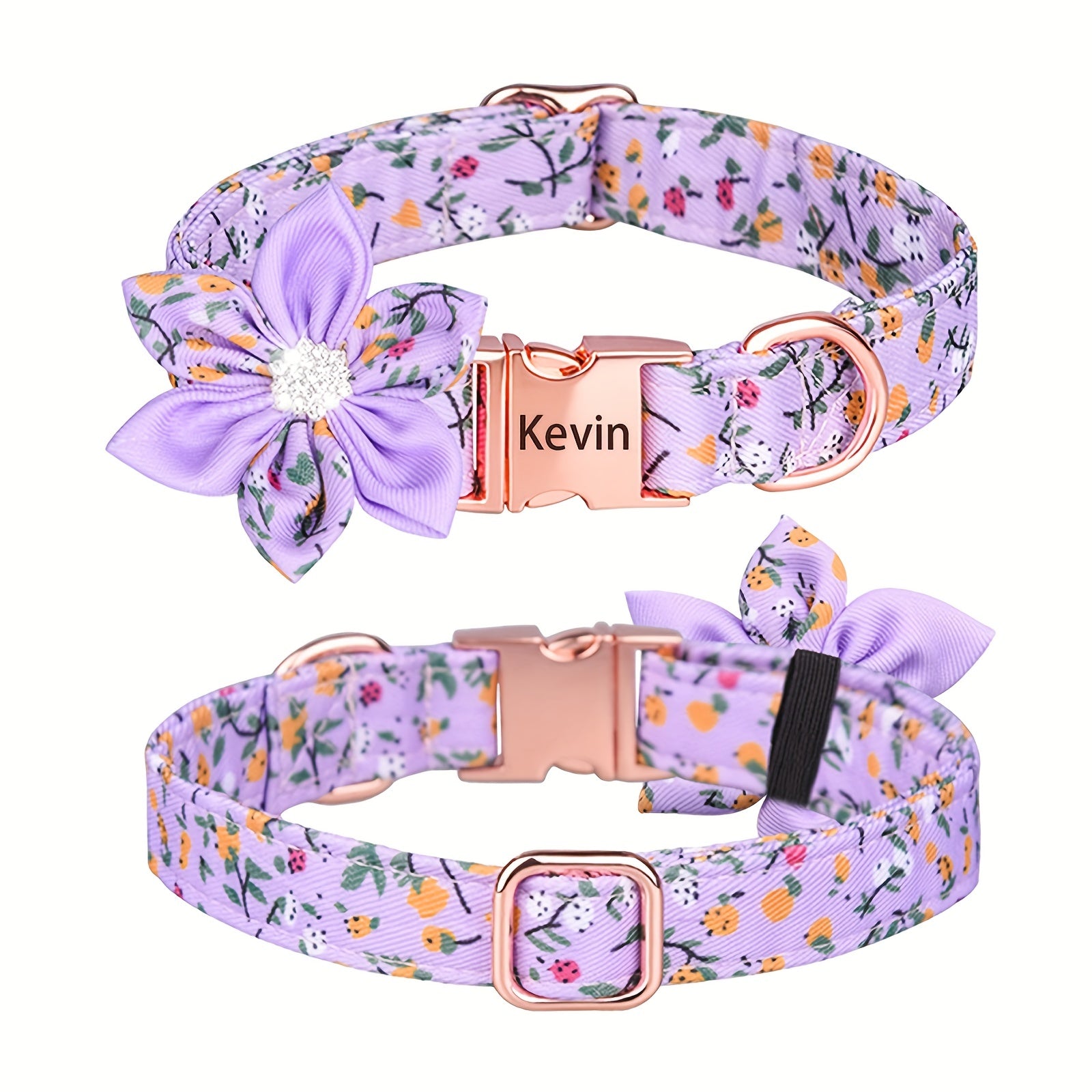 For Large Medium Small Dogs, Rhinestone Six Petal Flower Custom Dog Collar, Anti-Lost Floral Pattern Pet Collar
