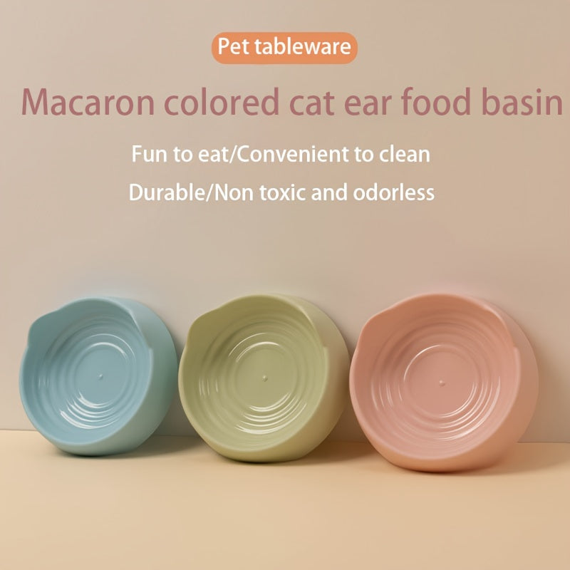 Whisker Delight Cat Bowl - Adorable Cat Ear Shaped, Durable Plastic Food and Water Bowl with Snack Basin - Essential Pet Feeding Supplies for Everyday Use