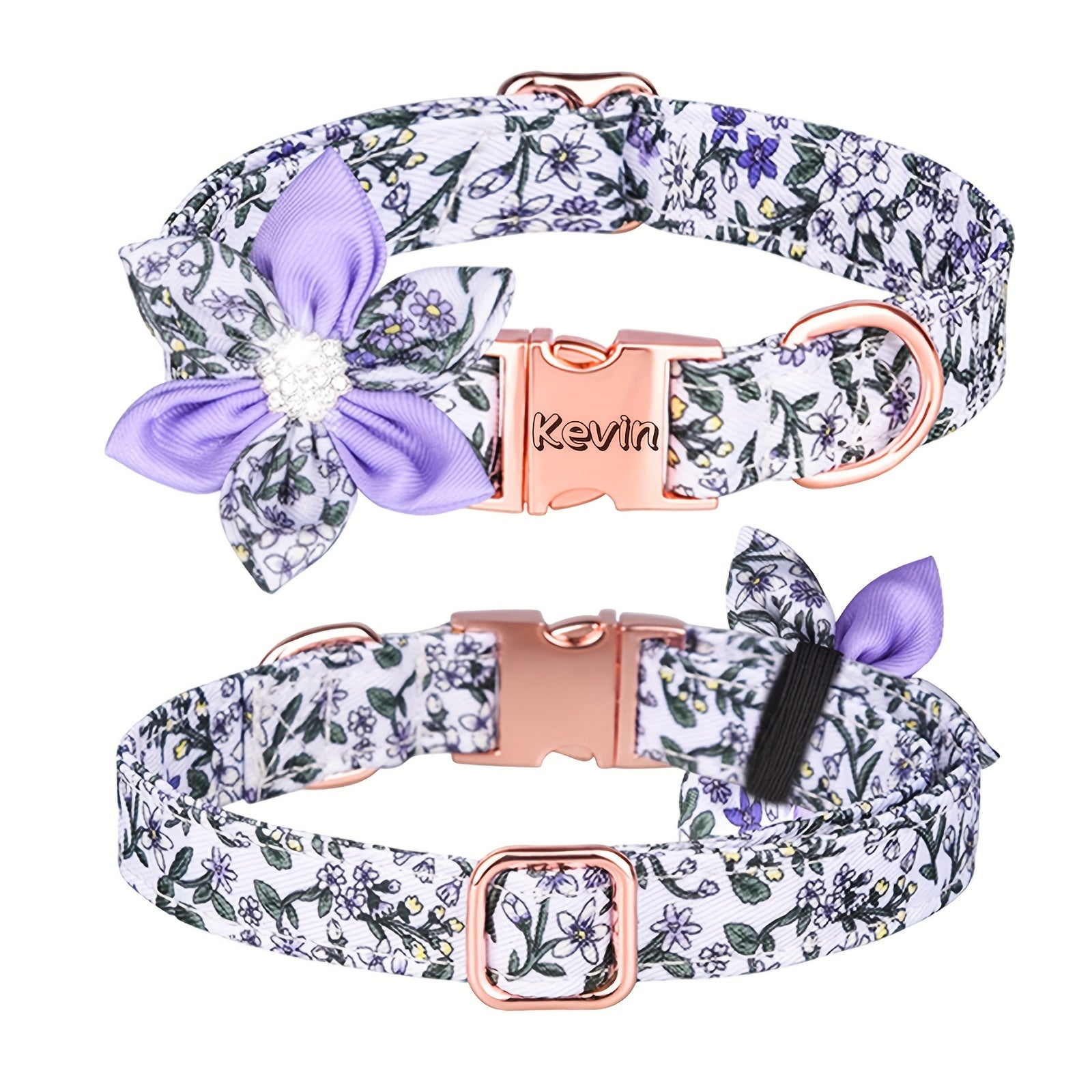 Custom Colorful Rhinestone Flower Dog Collar, Printed Polyester Pet Collar, Engraved Anti-lost Pet Collar, Suitable For Large, Medium And Small Dogs