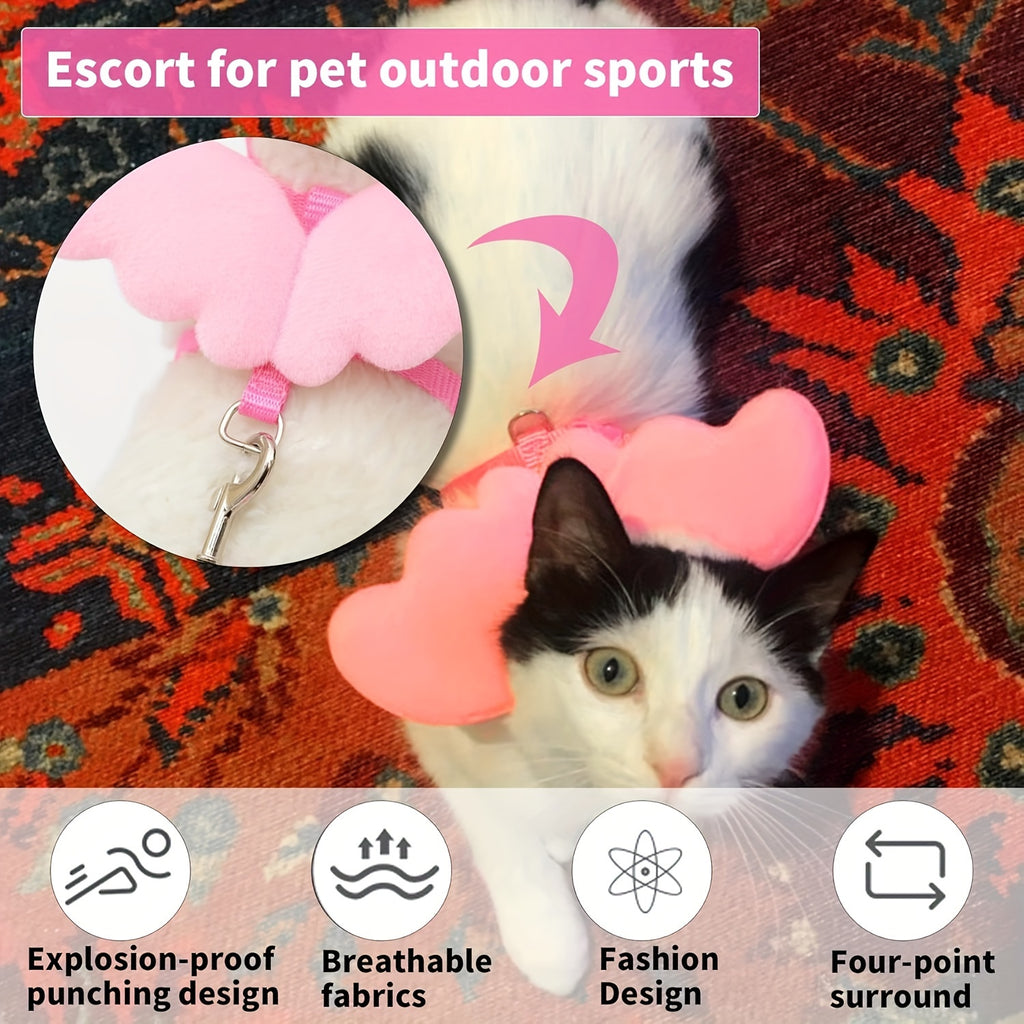 Adjustable Pet Harness and Leash Set with Cute Wings - Comfort Fit Vest for Rabbits, Puppies, Kittens, and Small Animals - Hand-Wash Only