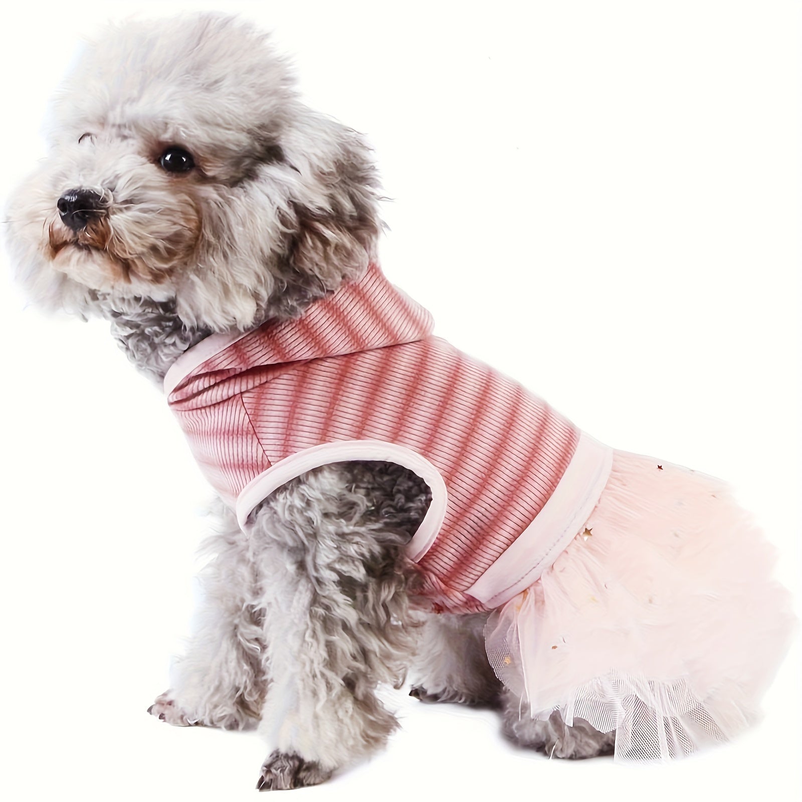 Chic Striped Dog Dress with Hood & Reflective Star Accents - Soft, Comfortable Pullover Pet Apparel for Small Breeds, Machine Washable - Sizes XS to XL