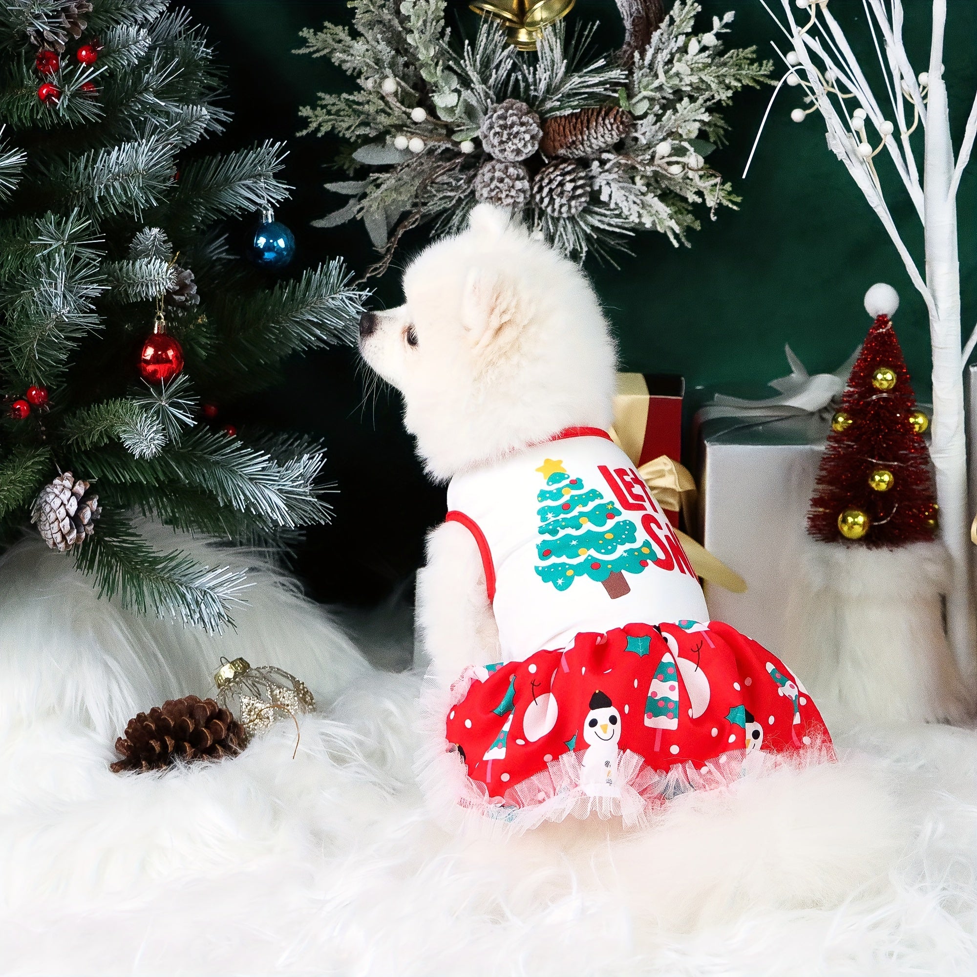 Adorable Festive Christmas Dog Dress - Soft, Cozy, and Machine Washable Polyester Pet Apparel with Vibrant Holiday Print for Small to Medium Breeds, Easy Care and Comfortable Wear