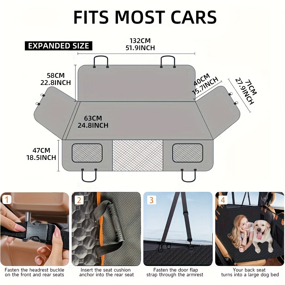 1pc Durable Waterproof Polyester Oversized Car Seat Cover, Portable Folding Pet Bed, Dog Hammock Backseat Extender, Fits Most Cars, SUVs & Trucks, Pet Travel Accessories