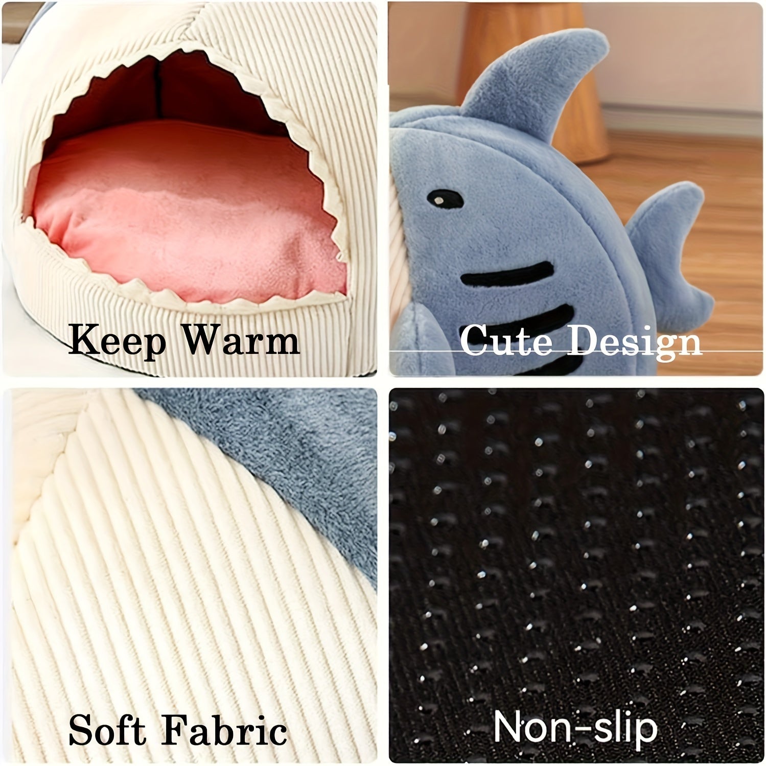 1pc, Shark-Shaped Pet Bed For Cats & Small Dogs, Cozy Cave With Non-Slip Bottom And Washable Cushion, Cute & Warm Indoor Nest