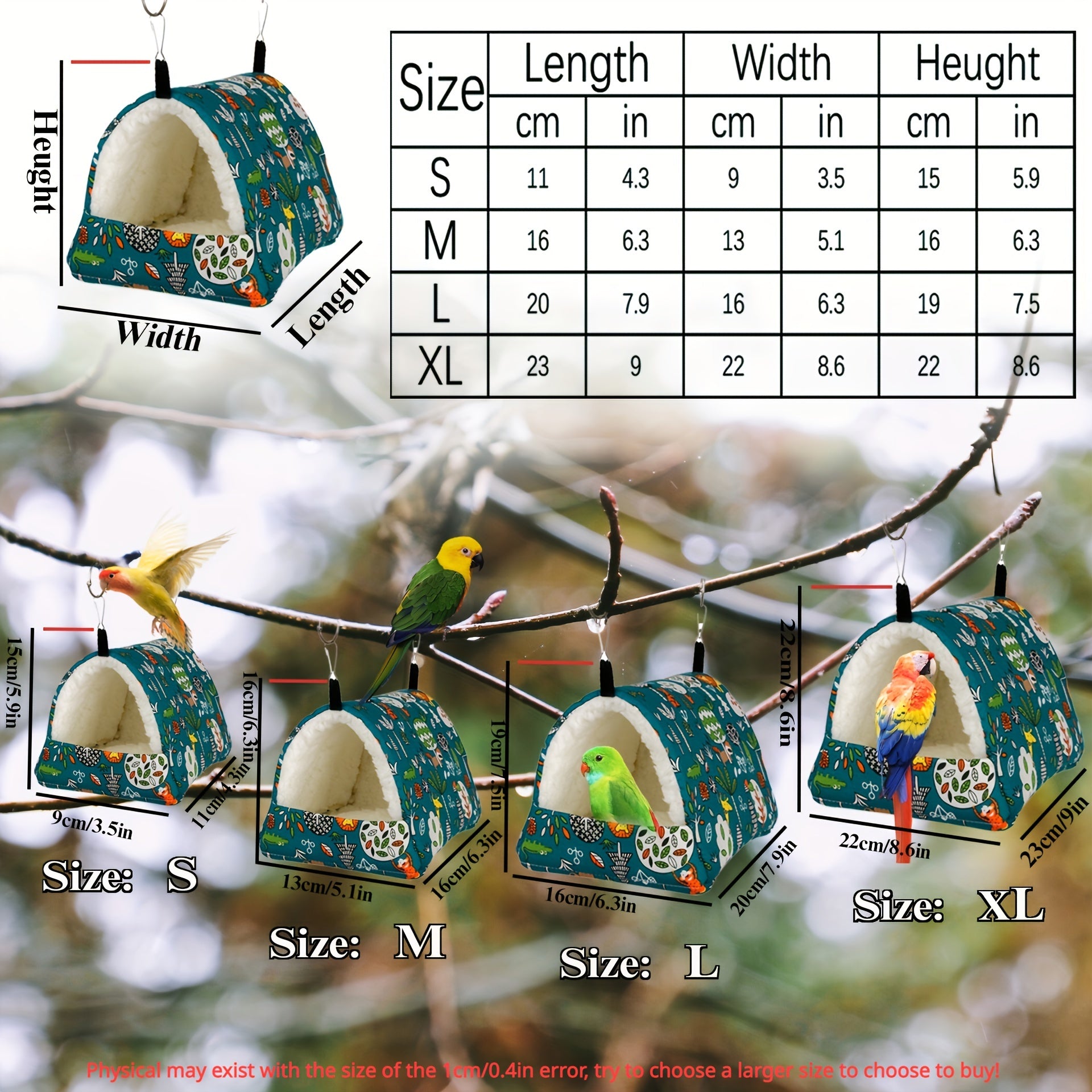 1pc Cartoon Printed Warm Fleece Bird Nest, Warm Triangular Sleeping Bird Hammock, Hanging Bedding Toy Bird Hideout