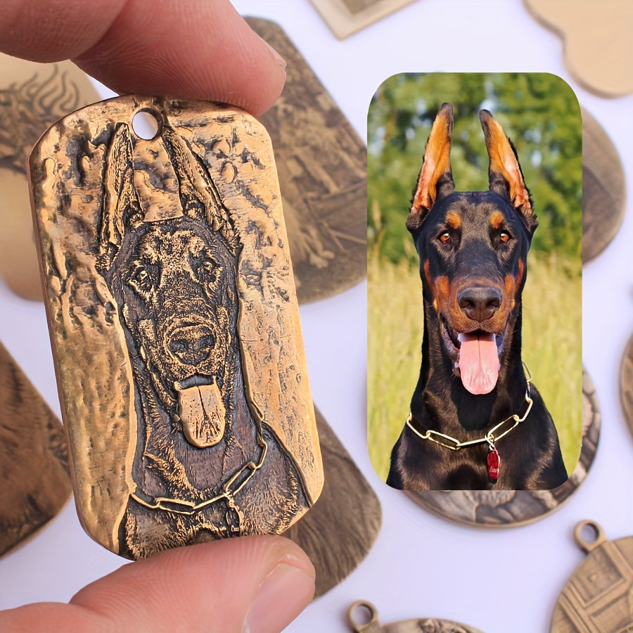 [Engraved Pet Photo Tag] Anti-Lost Engraved Pet Photo Tag - Personalized Brass Dog Tag - Custom Pet Name Photo Number Dog Collar Pendant, Pet Collar Accessories