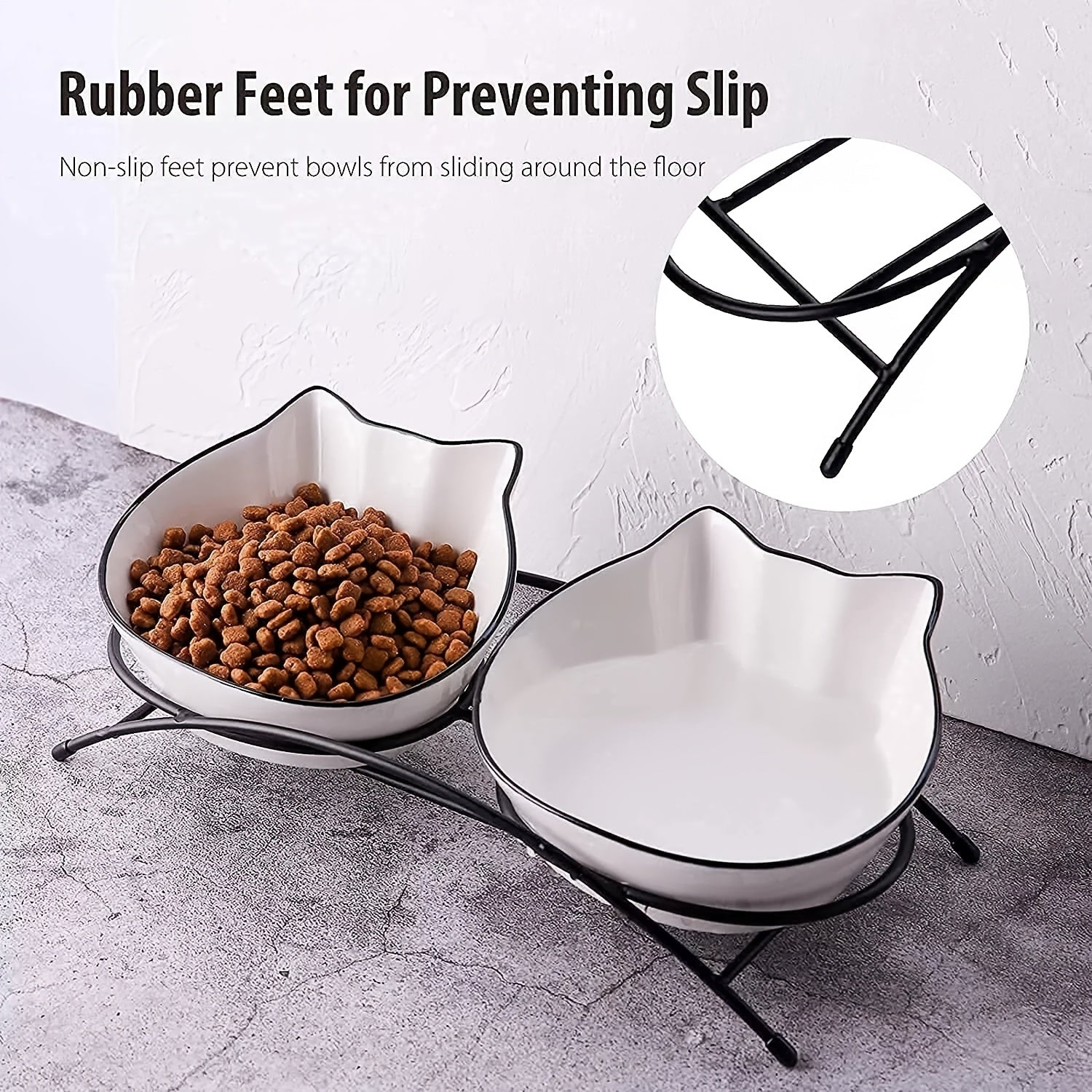 [Cute Tilted Design Cat Feeding Dishes] 2pcs 12oz Ceramic Cat Bowls - Anti-Vomiting, Tilted Design for Improved Digestion & Posture - Cute Kitty Face Pet Feeding Dishes