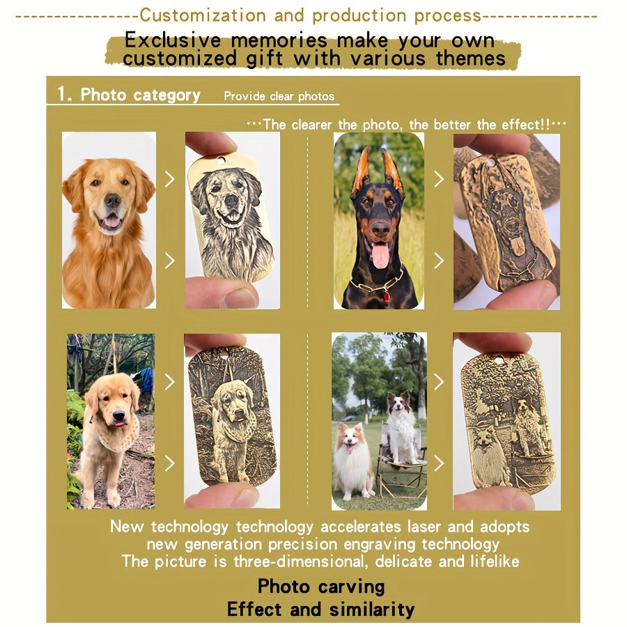 [Engraved Pet Photo Tag] Anti-Lost Engraved Pet Photo Tag - Personalized Brass Dog Tag - Custom Pet Name Photo Number Dog Collar Pendant, Pet Collar Accessories