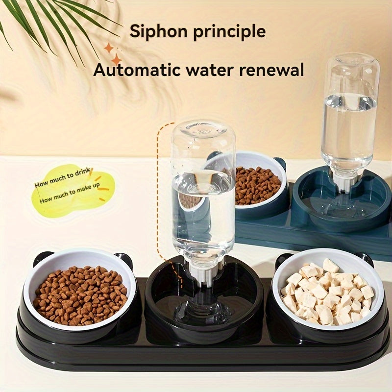 3-in-1 Stainless Steel Pet Feeding Station with Automatic Food and Water Dispenser, Dual Bowls for Dogs and Cats - Durable, Easy-to-Clean, Space-Saving Design for Small to Medium Pets, Pet Feeding Station|Modern Pet Station|S