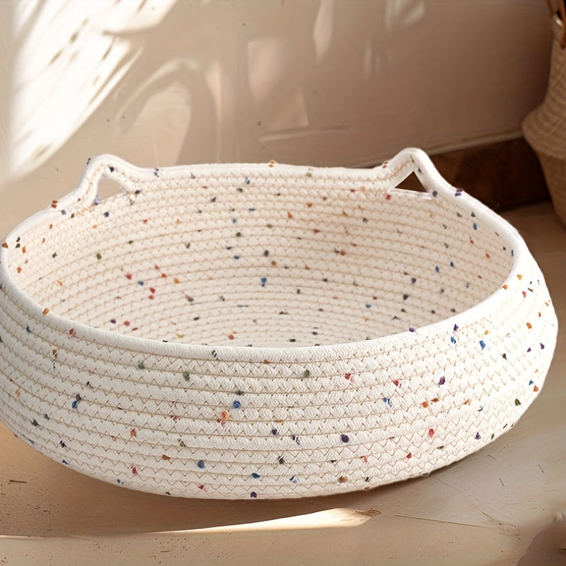 1pc Cotton Rope Pet Bed, Round Woven Basket House for Small Animals – Soft, Durable, Easy to Clean Pet Nest for Cats and Dogs